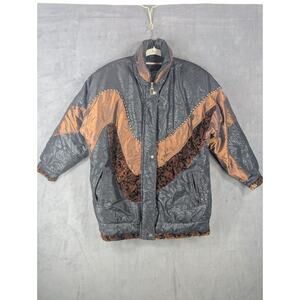 Vintage 80s Climate Zone Abstract Design Puffer Coat Ski Jacket Sz Med